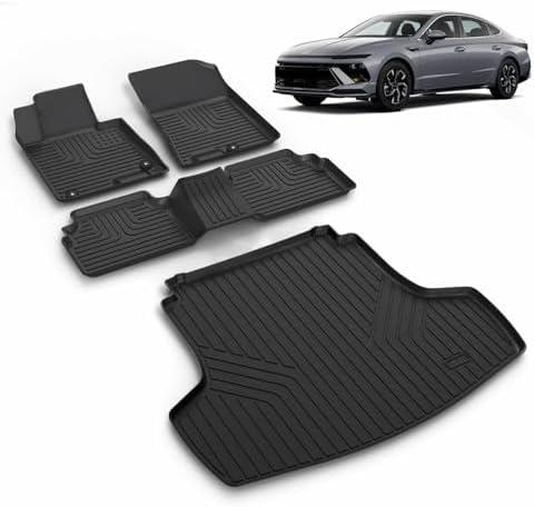 VOUKIY All Weather Car Floor Mats & Cargo Liner Set Fit for Kia K5 2021-2025 (Only FWD Models) or for Hyundai Sonata/Sonata Hybrid 2020-2025 Floor Liners Trunk Liner Cargo Mat Accessories Black