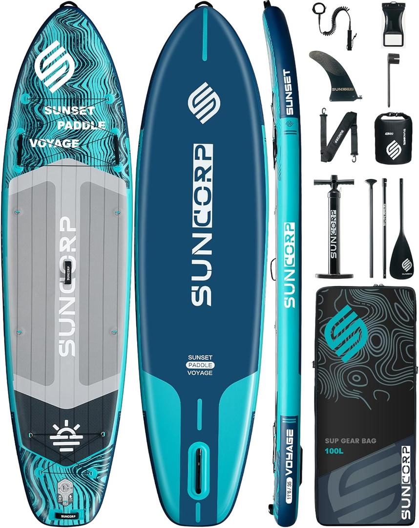 11.6'x35'' Inflatable Paddle Board, Extra Wide Stand-up Paddleboards, 450lbs Capacity, Inflatable SUP, Dual-Action Pump, 100L Backpack, 9 Plus Kits for Family, Fishing, Yoga&All Skill Levels