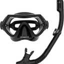 Snorkeling Gear for Adults, JRing Snorkel Mask Set with 180 Degree Tempered Glass Anti Fog Goggles Scuba Dry Top Snorkel for Swimming, Scuba Diving Mask for Men Women (Black)