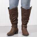 Luoika Women's Extra Wide Calf Low Heel Knee-High Boots (Brown)