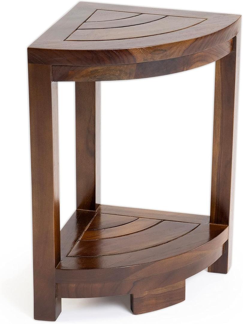 ALA Teak Corner Teak Wood Bath Spa Shower Stool Corner Table Bench Stool Fully Assembled Brown, Medium