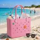 Large Sandproof Waterproof Beach Tote for Women, Travel Gym Pool Bag + Waterproof Pouch, Easy-Clean, Holds Towels Clothes ﻿