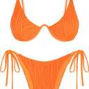 ZAFUL Women's Bikini Sets Ribbed Two Piece Swimsuits Underwire Adjustable Back Clasp Bathing Suit Side Tie Thong Swimwear , S