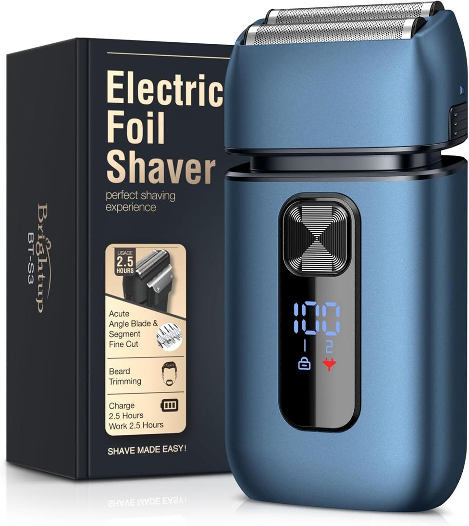 Brightup Foil Shaver Electric Razor & Shavers for Men with Trimmer[150 Min Runtime], IPX6 Waterproof Double Floating Blades for Shaving Face, Cordless/Type C Rechargeable/Travel Lock/LED Display