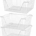 blitzlabs Stackable Wire Metal Baskets Cabinet Organizer Sturdy Metal Wire Pantry Freezer Bin with Handle for Kitchen Fruit Vegetable Organization, White, 3Packs