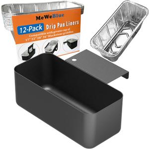 Grease Catcher for Blackstone Griddle with 12 Pack Blackstone Grease Cup Liners, Griddle Accessories Kit (Wide Hook)