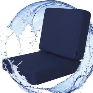Favoyard Outdoor Deep Seat Cushion Set, 24 x 24 Inch Rainproof & 3-Year Fade Resistant Patio Furniture Cushions, Removable Seat Bottom & Back Cushion Covers with Ties for Chair, Sofa, Couch, Blue (Seat 24x24 In + Back 24x20 In)