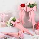 Lerheedi 24 Pcs Flower Bouquet Holder Mother's Day Single Rose Bow Theme Bags DIY Flower Wrapping Paper for Wedding Valentine Graduation Birthday Floral Arrangement (Pink)