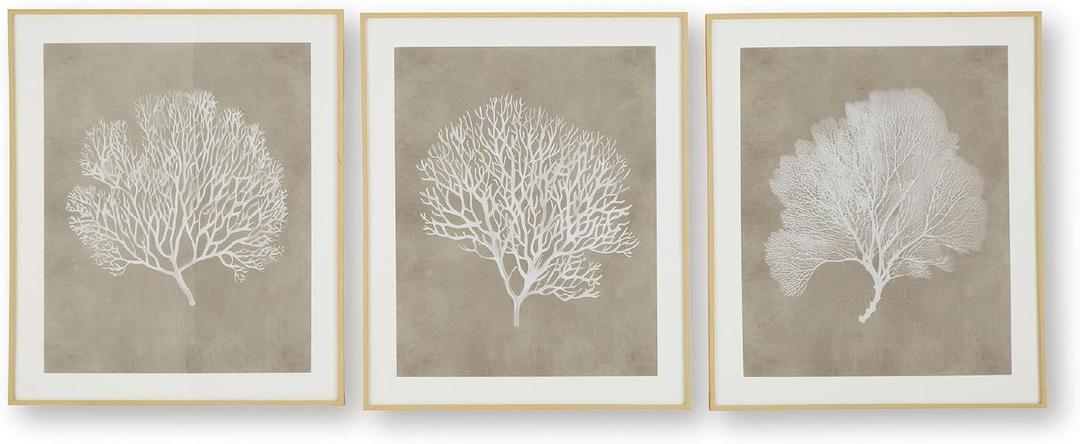 Signature Design by Ashley Framed Coral Wall Art Set of 3, Taupe, 24.4"L x 20.4"W