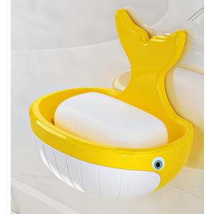 Soap Holder Shower Dish bar Wall Bathroom Shampoo Dishes Caddy Mounted Sponge Adhesive Tray Bath Shelf Draining Dishes Cute Whale Design Bathtub Kitchen Sink jabonera para baoYellow