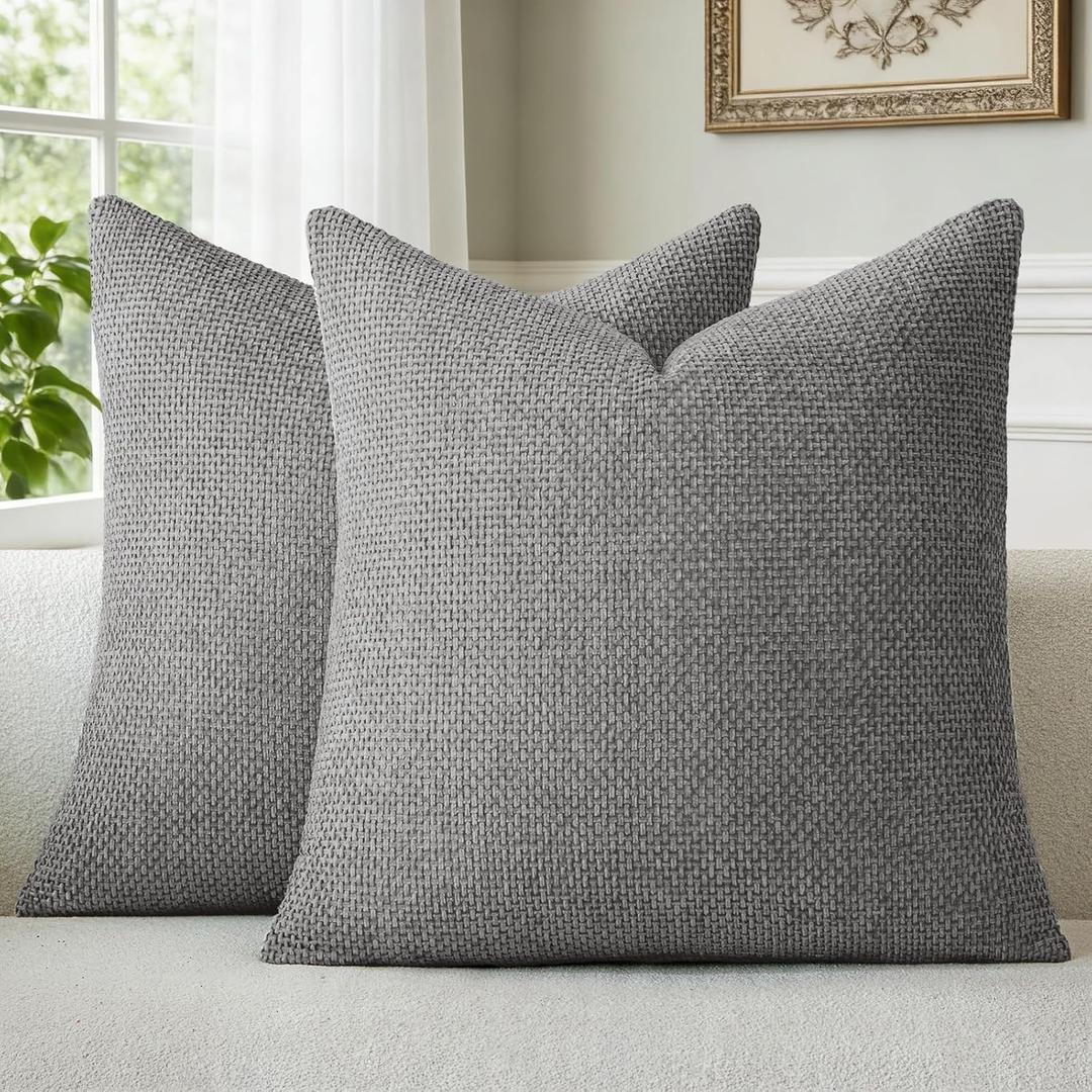 a moment Dark Gray Chenille Throw Pillow Covers 20x20 Inch Pack of 2 Modern Decorative Throw Pillow Covers Farmhouse Cross Covers Home Decor for Sofa Bedroom Living Room