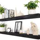 60 inch Black Floating Shelves for Wall 8 -inch deep Set of 2, Heavy Duty Solid Wood Wall Mounted Shelves for Living Room Kitchen with Thickened Hidden Bracket