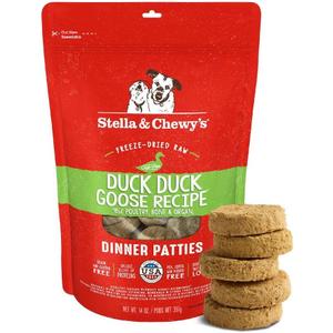 Stella & Chewy's Freeze-Dried Raw Dinner Patties - Duck Duck Goose Recipe - High Protein Grain-Free Puppy & Dog Food - Perfect For Picky Eaters - 14 oz