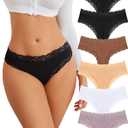 FINETOO Cotton Underwear for Women Sexy Panties Lace Hipster Low Rise Breathable Womens Cheeky 6 Pack (Medium, Black*2+brick Yellow+apricot+white+khaki)