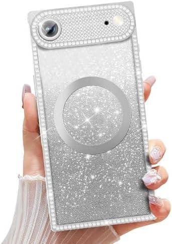 Misscase Magnetic Glitter Case for iPhone 17 Air 6.5 Inch, Camera Protection, Compatible with MagSafe, Rectangle Cute Bling Sparkle Diamond Colorful Phone Cover, Drop-Tested & Shockproof-Silver