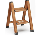 2 Step Ladder Folding Step Stool with Anti-Slip Sturdy and Wide Pedal, Lightweight 330lbs Portable Aluminum Woodgrain Shelf for Household and Kitchen Space Saving