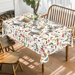 Horaldaily Mushroom Tablecloth 60x60 Inch Square, Seasonal White Vintage Moths Washable Seasonal Table Cover for Party Picnic Dinner Decor