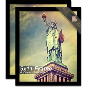 100% Solid Wood 9x11 Picture Frame Set of 2, Black Frame for 9 x 11 Inch Picture Poster Photo, Light Weight 9 by 11 HQ Matte Black Frame for Wall - 2 Pack/Black/9"x11"