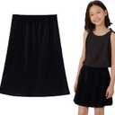 Girls Knee Length Pleated A-Line Skirt with Pull On Elastic Waist for Kids Rainbow Black Midi Skirt 3-12 Y
