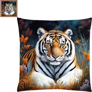Lovxvouy Pillow Cross Stitch Kits for Adults Beginners-Preprinted Needlepoint Kit Stamped Crossstitching Kits 11CT Cross-Stitch Kit Stitches Kit Embroidery Kits-Forest Tiger 18x18 inchs (ColorCraft30)