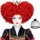 ANOGOL Hair Cap+ Red Heart Bun Beehive Wigs for Red Queen Wig Women Prestyled Short Curly Red Wigs for Anime Synthetic Hair for Heart Queen Costume Cosplay Movie Halloween Party