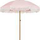 AMMSUN 7ft Patio Umbrella with Fringe Outdoor Tassel Umbrella UPF50+ Premium Steel Pole and Ribs Push Button Tilt, Elegant Pink