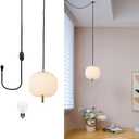 16ft Mid Century Pendant Light Fixture, White Frosted Glass Globe Hanging Light with Dimmable Switch and Plug for Kitchen Island, Dining Room, Bedroom Room, Living Room (Brass)