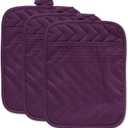 DII Heat Resistant Quilted Cotton Pot Holder Set, Designed with Space to Personalize Allowing a Customized Design, 7x9, Eggplant, 3 Count