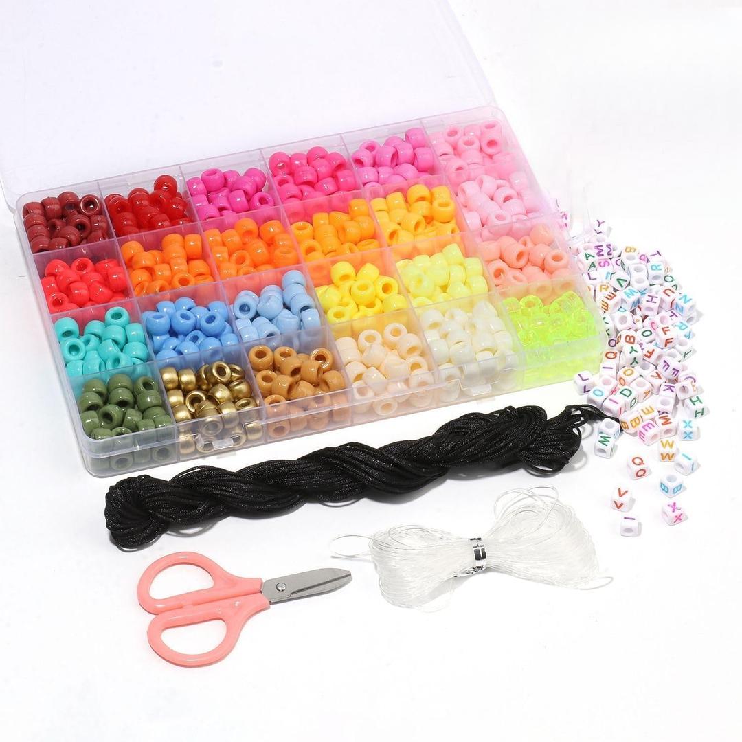 24 Grid/Box Pony Beads Bracelets Set Colorful Big Hole Acrylic Beads Jewelry For Making Bracelet Diy Beads 9X6Mm 480/650 Pcs (Style 06)