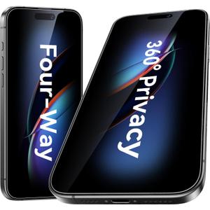 Esanik 2-Pack for iPhone 17/16Pro 360 Privacy Screen Protector - 4-Way Anti-Spy Tempered Glass, Shatterproof, Anti-Peep, Scratch Resistant, Easy Installation Frame Included