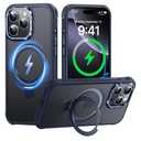 Case for iPhone 16 pro max, with Invisible Magnetic Stand, Mil-Grade Drop Protection, Non-Slip, Anti Fingerprint Anti Scratch, Shockproof Matte Phone Case (Navy Blue)