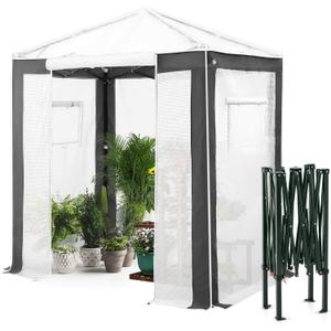 EAGLE PEAK 6x4 Portable Walk in Greenhouse with Polyester Reinforced Corners, Instant Pop up Indoor Outdoor Gardening Green House, Roll Up Zipper Entry Door and Mesh Windows, Gray/White