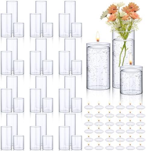 Yungyan 36 Pcs Clear Glass Cylinder Vase Floating Candles Set for Centerpieces Decorative Floating Candle Holder Tall Clear Flowers Vase for Table Party Event Wedding Home Decor (4/6/8 Inch Tall)