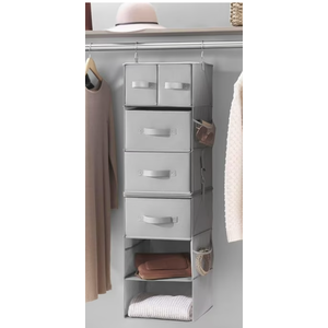 Multi-Functional Hanging Organizer with Drawer Inserts- 5 Section - Closet Organizer - Grey