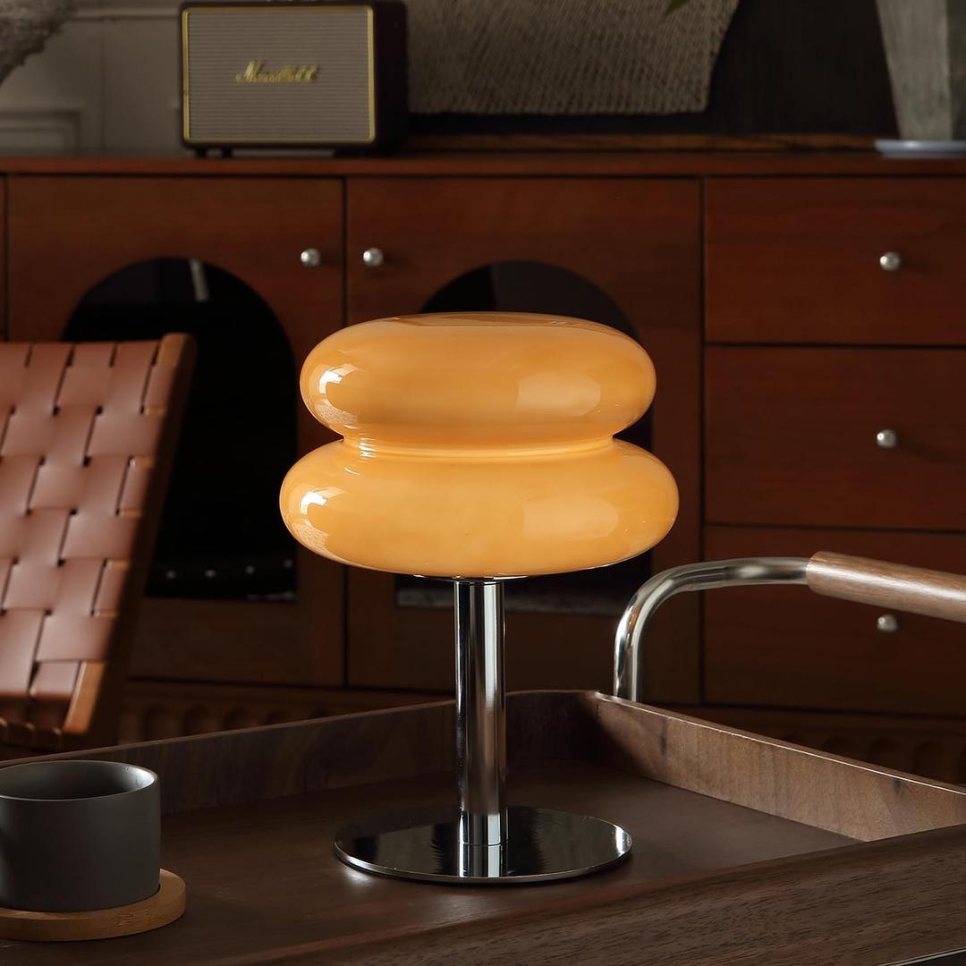 Mushroom Lamp for Bedroom,Mid Century Modern Lamp for Nightstand, Dimmable Retro Egg Tart Bedside Small Lamps,Unique Home Mushroom Decor Aesthetic Cute Table Lamps for Living Room (Copper)