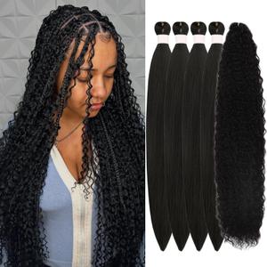Black Braiding Hair Pre Stretched for Boho Braids Synthetic 1B# Curly Boho Hair for Braiding (5 Packs)