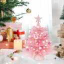 Wangchao Craft 20" Mini Pink Christmas Tree Table Top Artificial Xmas Tree Small Christmas Tree with Lights, Star Treetop and Balls, Tabletop for Girls Rooms