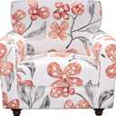 Stretch Couch Covers, Floral Printed Sofa Covers,2 Piece Armchair Slipcover with Separate Sect Cover,Washable Sofa Slipcover, Pet Friendly Furniture Protector Fit for Home (Armchair,Red Flower)