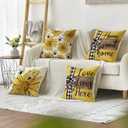 4 x AVOIN colorlife Home Sweet Home Bee Sunflower Throw Pillow Covers, 16 x 16 Inch Love Lives Here Spring Summer Stripes Cushion Case for Sofa Couch Set of 4