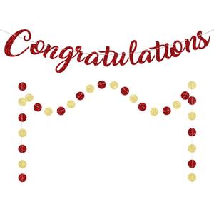 Red Congratulations Banner Sign Prestrung Congrats Banner Garland Congratulations Decorations Congrats Graduation Banners for Graduation Decorations Retirement Wedding Party Decor Supplies
