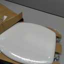 MAYFAIR 1844BNA 000 Toilet Seat with Brushed Nickel Hinges will Never Come Loose, ELONGATE, White - Brushed Nickel