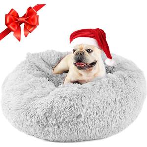 Himax Dog Beds for Small Medium Dogs, Donut Dog Bed with Blanket Attached, Calming Dogs Bed Washable (26") Light Grey