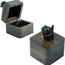Hand-Carved Cat Wooden Ring Box - Magnetic Closure Wedding & Engagement Jewelry Gift Box (Black Cat)