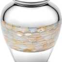 Brass Mother of Pearl Large Cremation Urns for Human Ashes Adult Size Male Female Funeral Memorial Urns for Mom Dad Son Men Women with Secured Lid Silver Finish 9" Inch 210 lbs with Velvet Bag