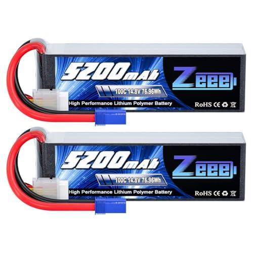 Zeee 4S Lipo Battery 14.8V 5200mAh 100C with EC5 Plug Soft Case for RC Plane Quadcopter Airplane Helicopter RC Car Truck RC Boat (2 Pack)