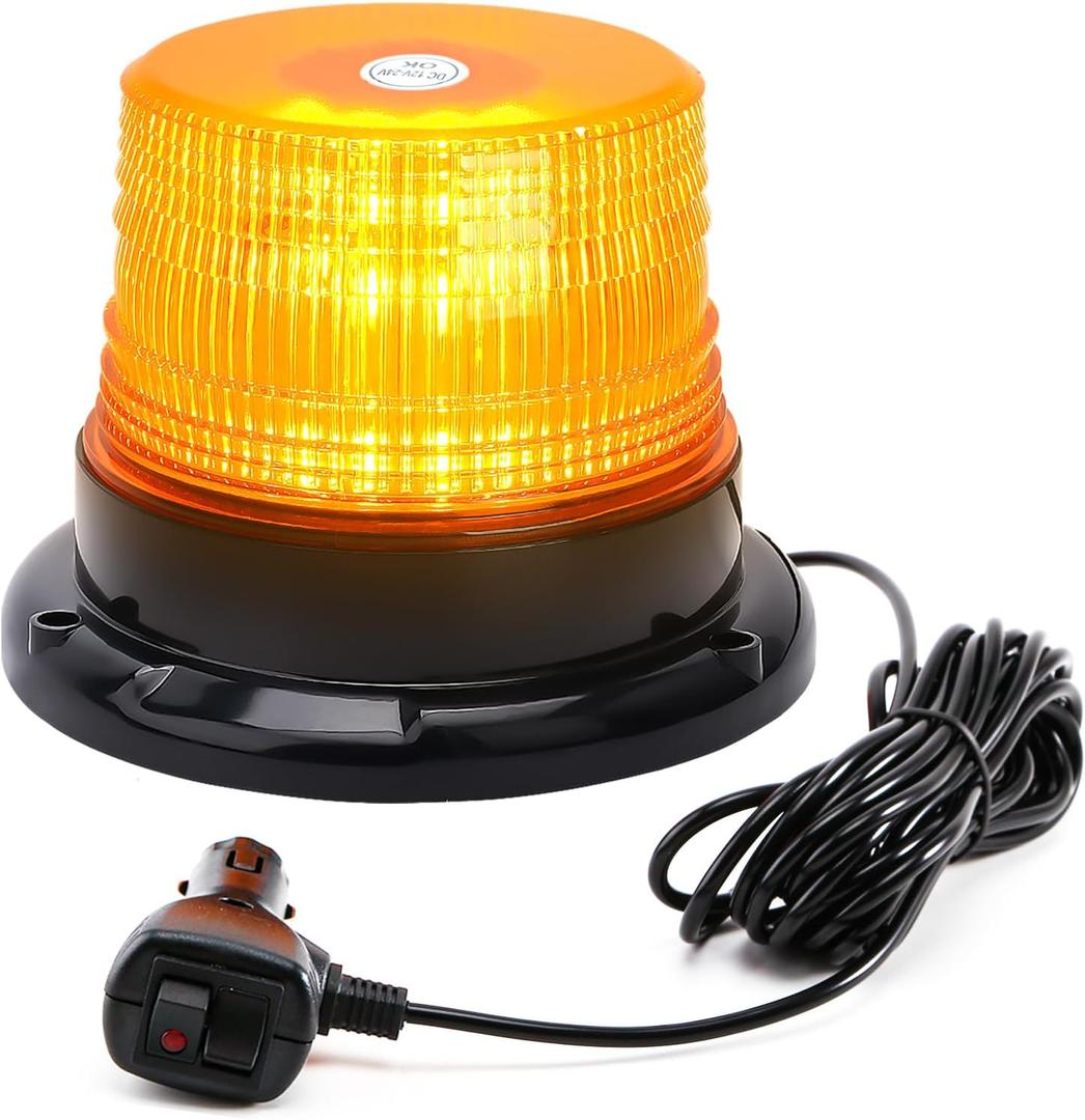 PKINGLAKE Amber Beacon Strobe Lights w/Magnetic Base, 12-24V Warning Safety Flashing Emergency Mini Light Bar for Trucks Vehicles Car