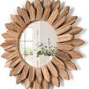 Honiway Wall Mirror Decorative 12 inch Rustic Wood Mirror Sunburst Boho Mirror for Entryway Bedroom Living Room Bathroom House Warming Gifts New Home Essential Carbonized Black