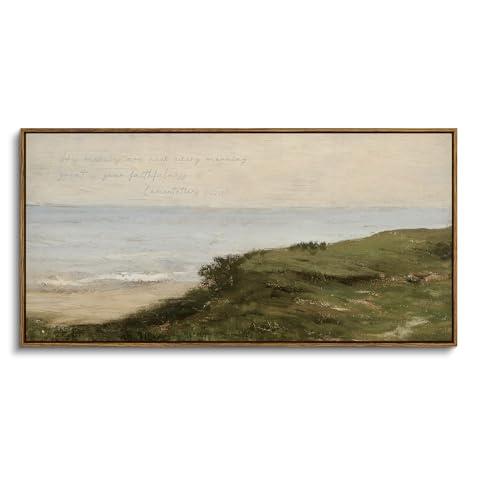 ARPEOTCY Extra Large Framed Wall Art for Living Room, Vintage Nature Christian Bible Verse Scripture Decor, Landscape Canvas Prints, Scenery Long Picture for Bedroom Above of Bed, 20x40inch