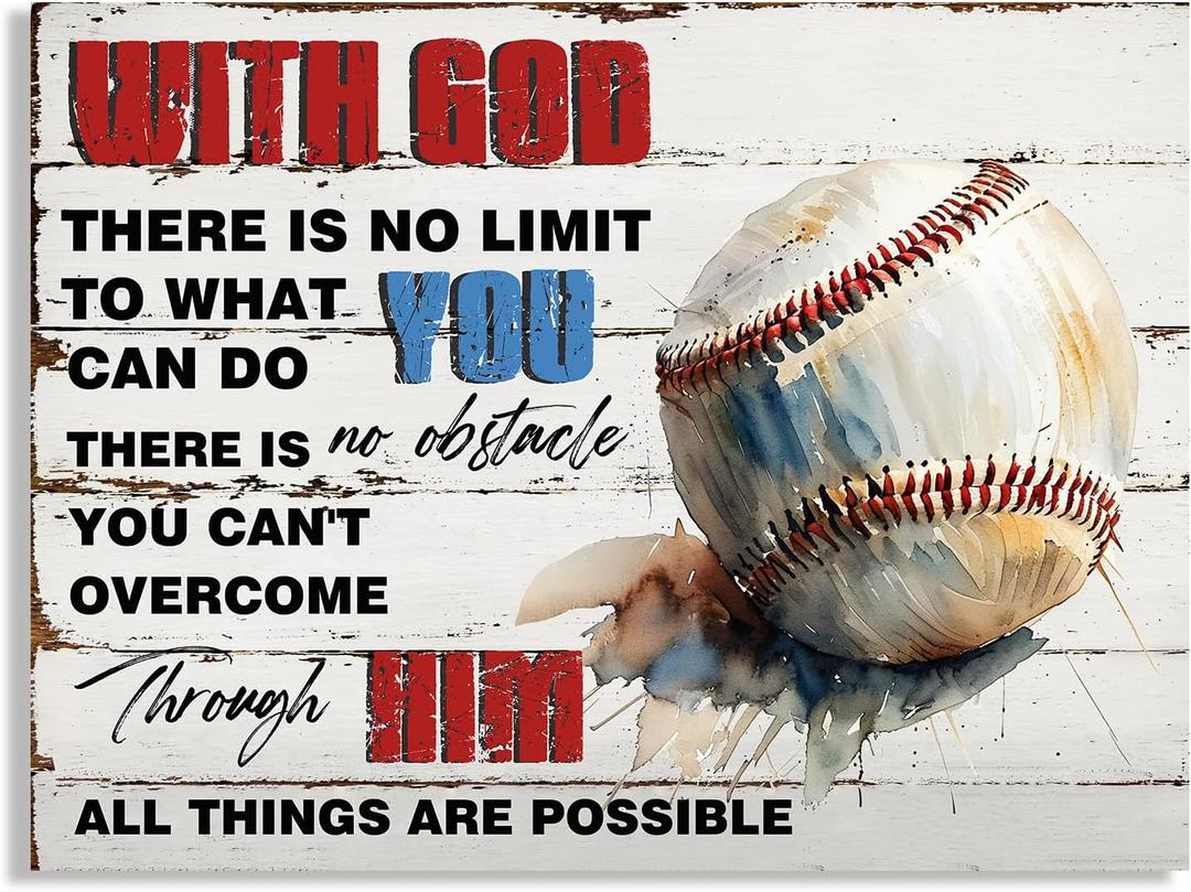 Motivational Baseball Wall Art Posters Watercolor Vintage Baseball Art, Inspirational Wall Decor for Teen Rooms and Men's Dens (12x16 Inches, Unframed)
