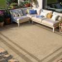 LIVEBOX Scalloped Washable 8x10 Rug, Easy Jute Tan Rug for Living Room, Indoor Outdoor Patio Non Slip Rugs for Bedroom, Geometric Farmhouse Dining Room Mat Modern Carpet Area Rug for Home Office Decor
